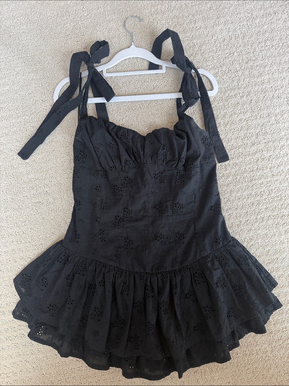 Black Eyelet Tie-Shoulder Sundress